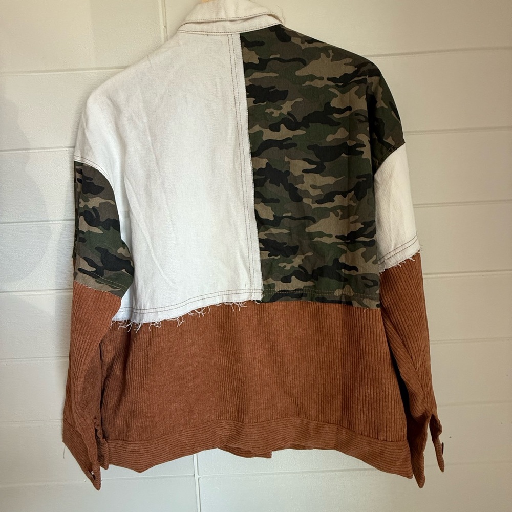 Camouflage, Canvas and Brown Corduroy Patchwork Jacket NWOT